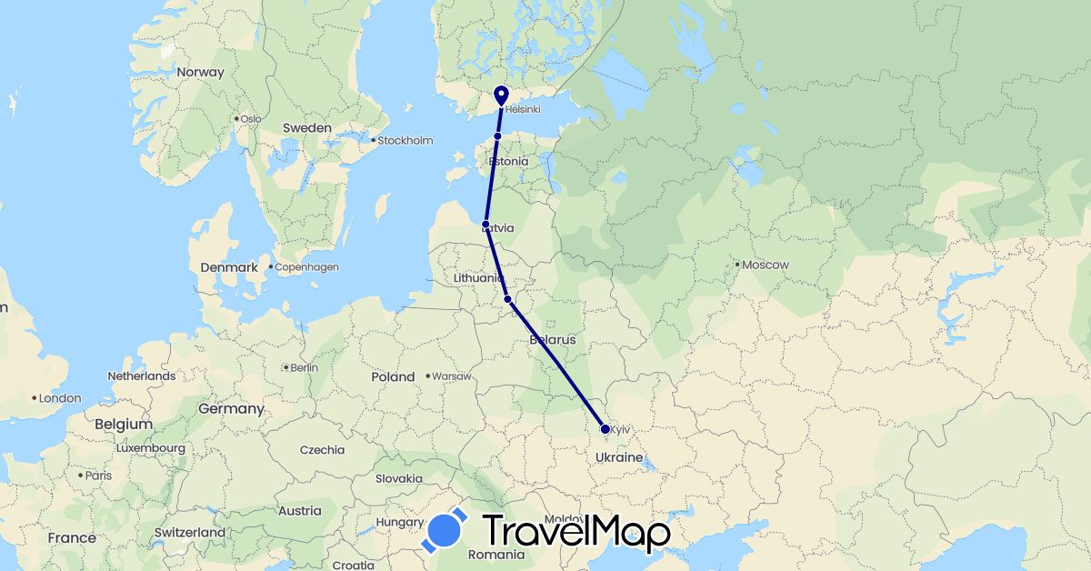 TravelMap itinerary: driving in Estonia, Finland, Lithuania, Latvia, Ukraine (Europe)